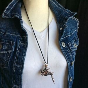 Tattoo Gun Replica Necklace w/Copper Realistic Looking Unique Coils on 28”L Cord
